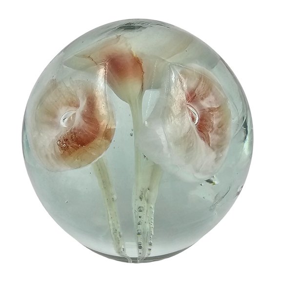 Other - Handblown Art Glass Round Paperweight Lily Flower 22.5 oz white orange mushroom